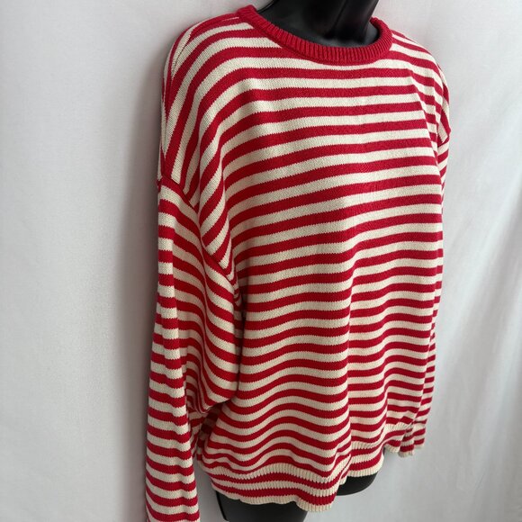 Sonderhaus Red Striped Organic Cotton Pullover Sweater Size M White Natural Crew - Picture 2 of 8